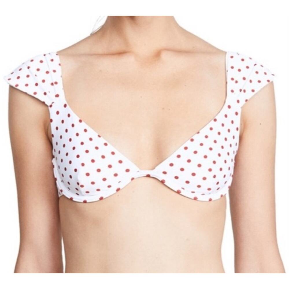 Onia x WeWoreWhat Polka Dot Underwire Bikini Top Cap Sleeve Red L Retro